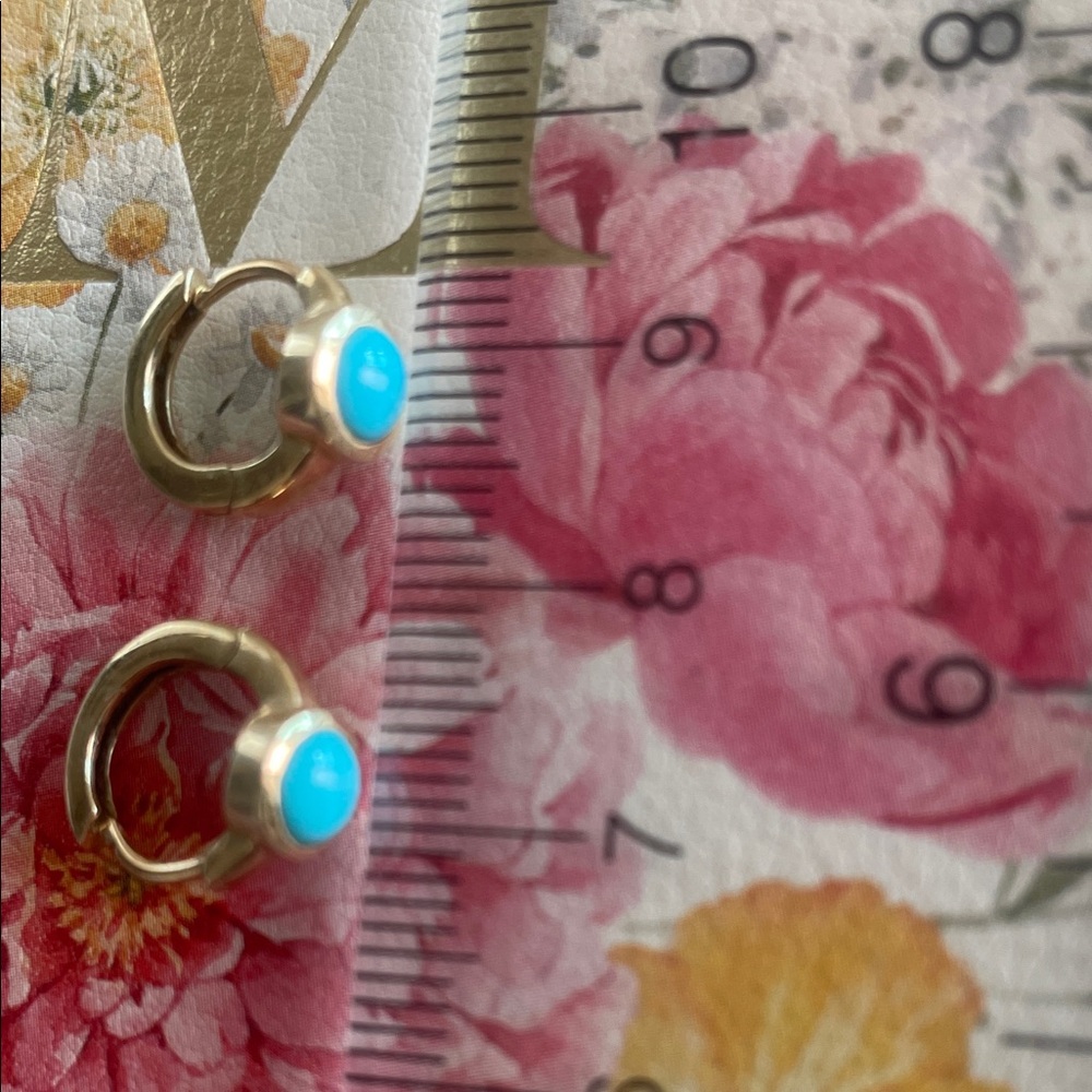Huggie hoops 14k sleeping beauty turquoise